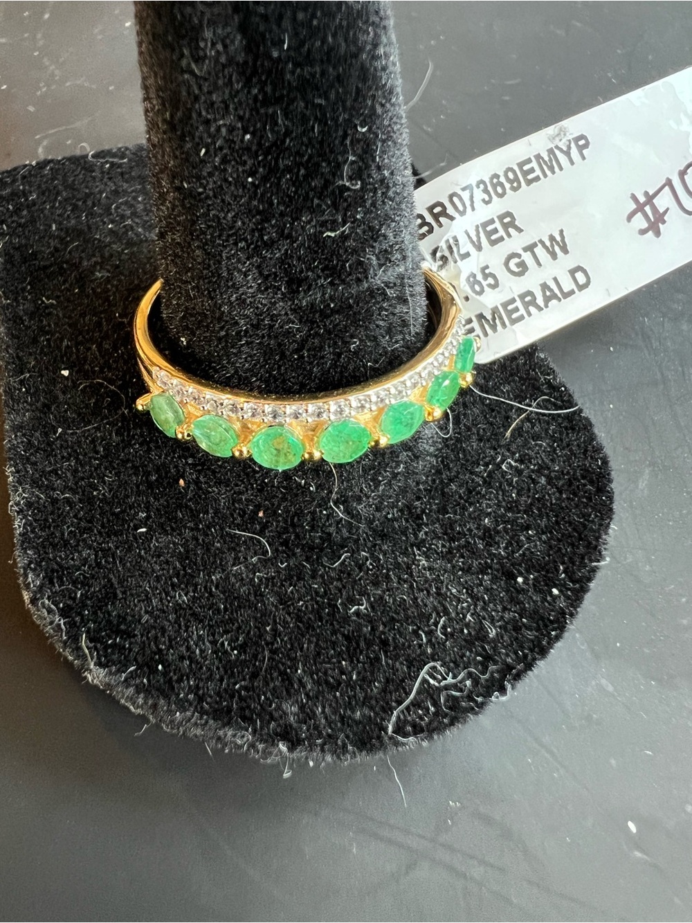 14k over Sterling Silver 925 Genuine Emerald & White Topaz Ring 0.85ctw